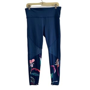 JoyLab | Activewear Leggings Tropical Print with Mesh Knees | Navy | Size Large